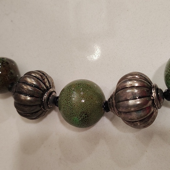 Yousi You & I Large Green Silver Big And Bold Statement Necklace Vintage - Picture 2 of 5